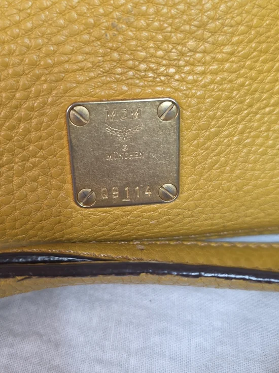 MCM Mustard Yellow Pebbled Leather Crossbody Satchel w/ COA - Picture 2 of 14